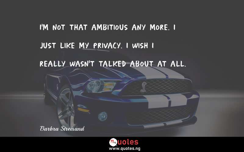 I'm not that ambitious any more. I just like my privacy. I wish I really wasn't talked about at all.