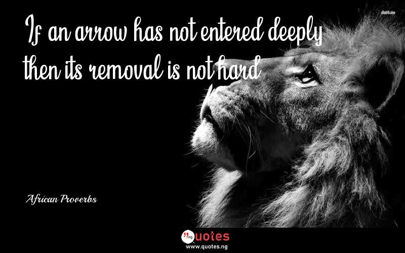 If an arrow has not entered deeply, then its removal is not hard. - African Proverbs  Quotes