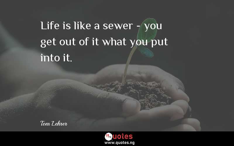Life is like a sewer - you get out of it what you put into it.