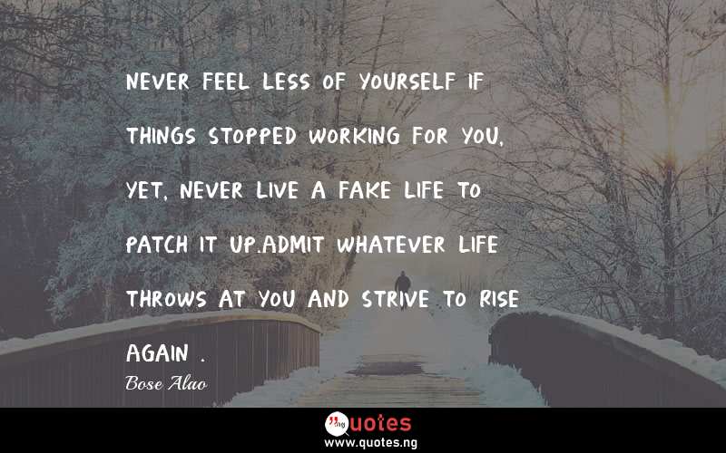Never feel less of yourself if things Stopped working for you, yet, never live a fake life to patch it up.Admit whatever life throws at you and Strive to Rise Again .