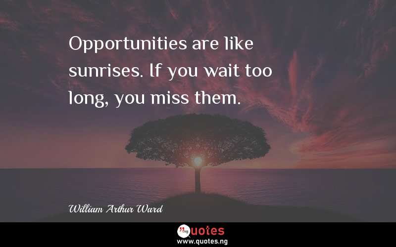 Opportunities are like sunrises. If you wait too long, you miss them. 