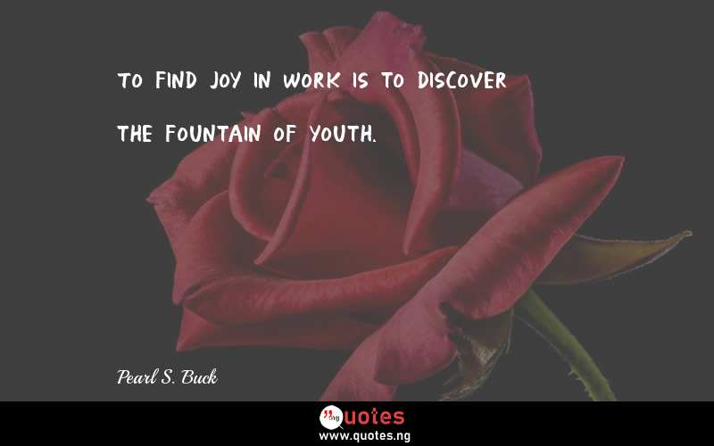 To find joy in work is to discover the fountain of youth.