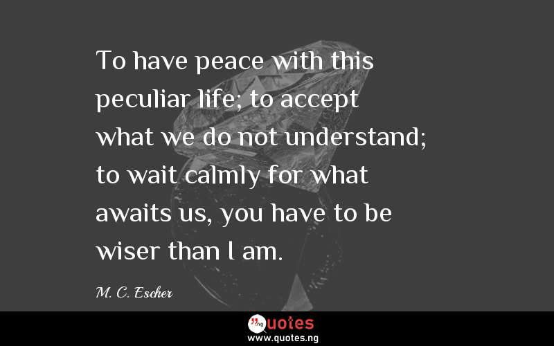To have peace with this peculiar life; to accept what we do not understand; to wait calmly for what awaits us, you have to be wiser than I am.